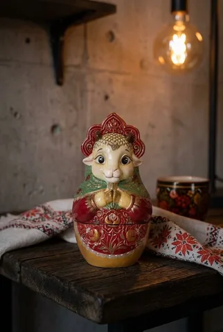 Шкатулка гипс/свеча Козочка в кокошнике